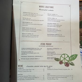 Moku Kitchen - menu - Cocktail Bars Near Me - Honolulu, Hawaii