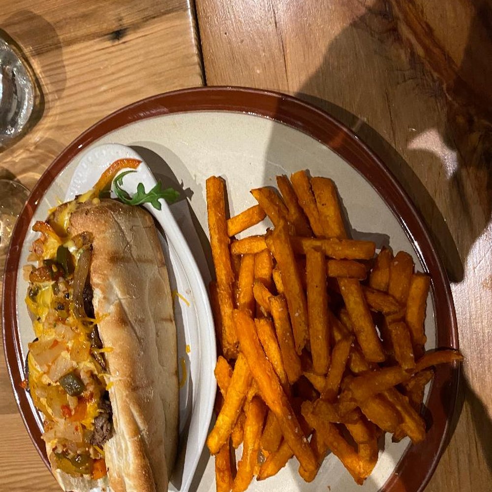 GroundLevel 105 - Steak & Cheddar sandwich and sweet potato fries - Wine Bars Near Me - Lombard, Illinois