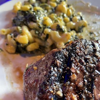 Goldrush Stables & Stage Lines - Calhoun's Ale Steak plus Mac and Cheese and Spinach mixed together - Horseback Riding Near Me - Pigeon Forge, Tennessee Goldrush Stables & Stage Lines - Calhoun's Ale Steak plus Mac and Cheese and Spinach mixed together - Horseback Riding Near Me - Pigeon Forge, Tennessee
