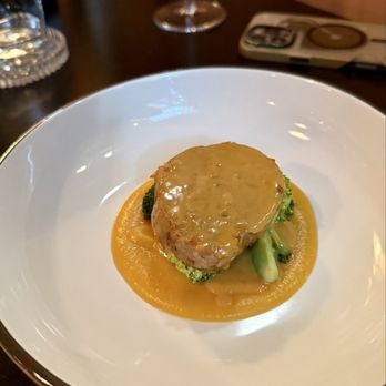 Ash Street Inn - Pork belly with a mussel velouté, roasted squash and broccoli. - Hotels Near Me - Manchester, New Hampshire
