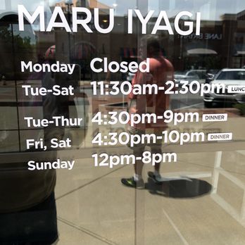Maru Ichi - The business hours on the front door of the restaurant. - Sushi Bars Near Me - Hendersonville, Tennessee Maru Ichi - The business hours on the front door of the restaurant. - Sushi Bars Near Me - Hendersonville, Tennessee