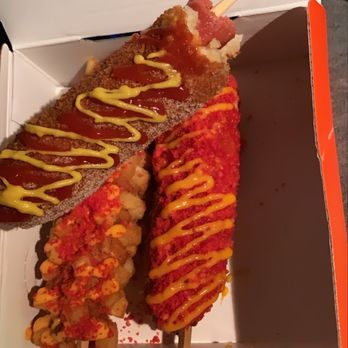 Two Hands Corn Dogs - potato, hot Cheeto, regular - Hot Dogs Near Me - Houston, Texas Two Hands Corn Dogs - potato, hot Cheeto, regular - Hot Dogs Near Me - Houston, Texas