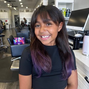 Eviano's Studio - Happy 8 year old with fun hair by Miranda - Hair Salons Near Me - Rancho Cucamonga, California Eviano's Studio - Happy 8 year old with fun hair by Miranda - Hair Salons Near Me - Rancho Cucamonga, California