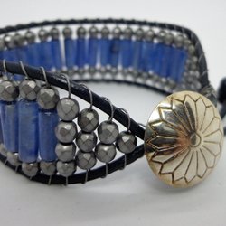Three Divas Beads - Diva Jewelry - Ladder Wrap bracelet with Kyanite, Hematite and Tierra Cast Button Fasten