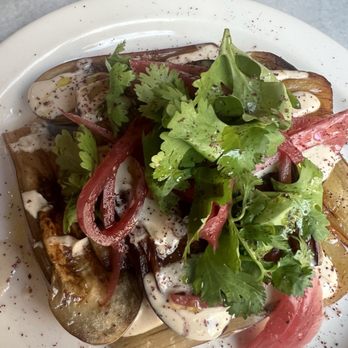 Gjelina - Fairy eggplant, tahini, pickled onion, cilantro, sumac - New American Near Me - New York, New York
