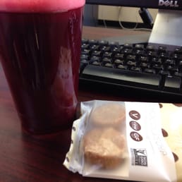 Detox Juice large (ginger, beets, celery, carrots) and vegan coconut/chocolate chip macarons. Detox Juice large (ginger, beets, celery, carrots) and vegan coconut/chocolate chip macarons.