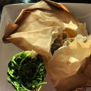 Beauchaines 211 - Salmon in a parchment paper packet, seasoned and cooked PERFECTLY!! - Seafood Near Me - Surf City, North Carolina