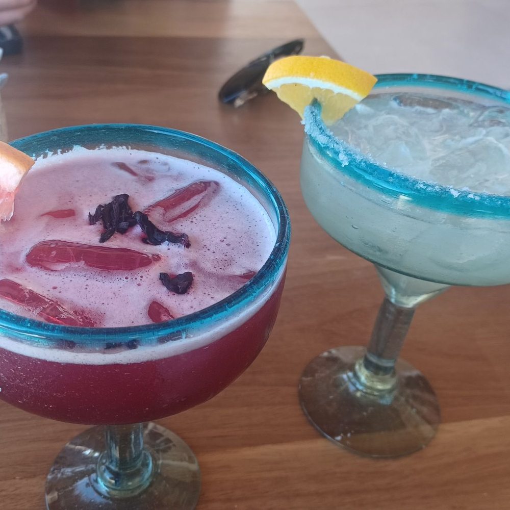 La Playa - Hibiscus and regular margarita. - Tiki Bars Near Me - Los Barriles, BCS