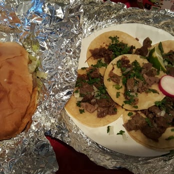 Taqueria El Rey - Torta (left), cheek tacos (right) - Mexican Near Me - Tukwila, Washington Taqueria El Rey - Torta (left), cheek tacos (right) - Mexican Near Me - Tukwila, Washington