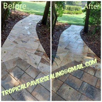 Tropical Paver Sealing - This travertine path off the Paver deck needed a little sprucing up in Tampa. - Masonry/Concrete Near Me - Orlando, Florida Tropical Paver Sealing - This travertine path off the Paver deck needed a little sprucing up in Tampa. - Masonry/Concrete Near Me - Orlando, Florida