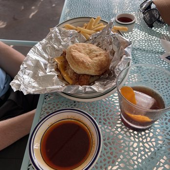 The Southerner - Chicken biscuit sandwich with maple old fashioned - Southern Near Me - Saugatuck, Michigan