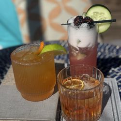The Drunken Oyster - Pimm's margarita, blackberry gin fizz, and the botanist old fashioned.