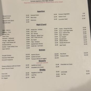 Hinoki Sushi - Menu as of 7/11/2026 - Sushi Bars Near Me - Reno, Nevada