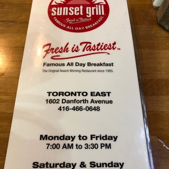 Sunset Grill Restaurant - Menu front - Diners Near Me - Toronto, Ontario Sunset Grill Restaurant - Menu front - Diners Near Me - Toronto, Ontario