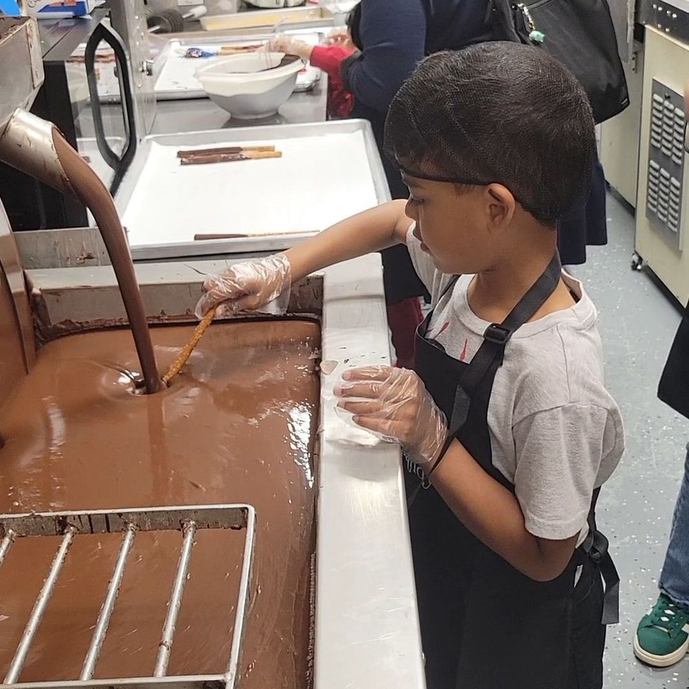 dipping the pretzel stick into the chocolate dipping the pretzel stick into the chocolate