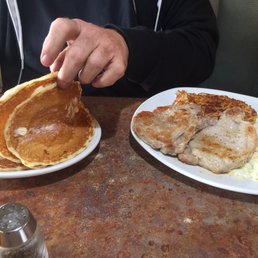 Two chop with pancakes