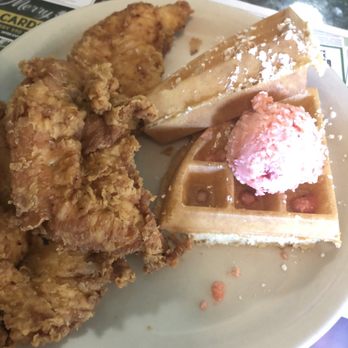 Metro Diner - 1/2 order of the chicken and waffles (chicken tenders) - Breakfast & Brunch Near Me - Jacksonville Beach, Florida