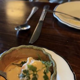 Lumpy lukewarm scallop soup