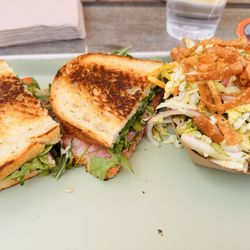 Docent Brewing - Arugula sandwiches with side salad