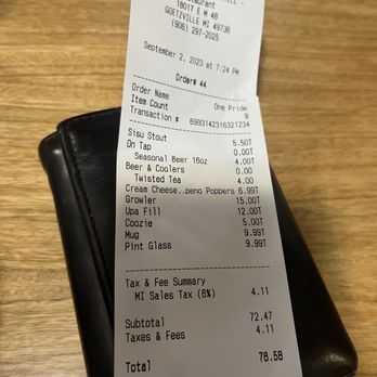 Yooperman Bar And Grill - The bill - American Near Me - Goetzville, Michigan