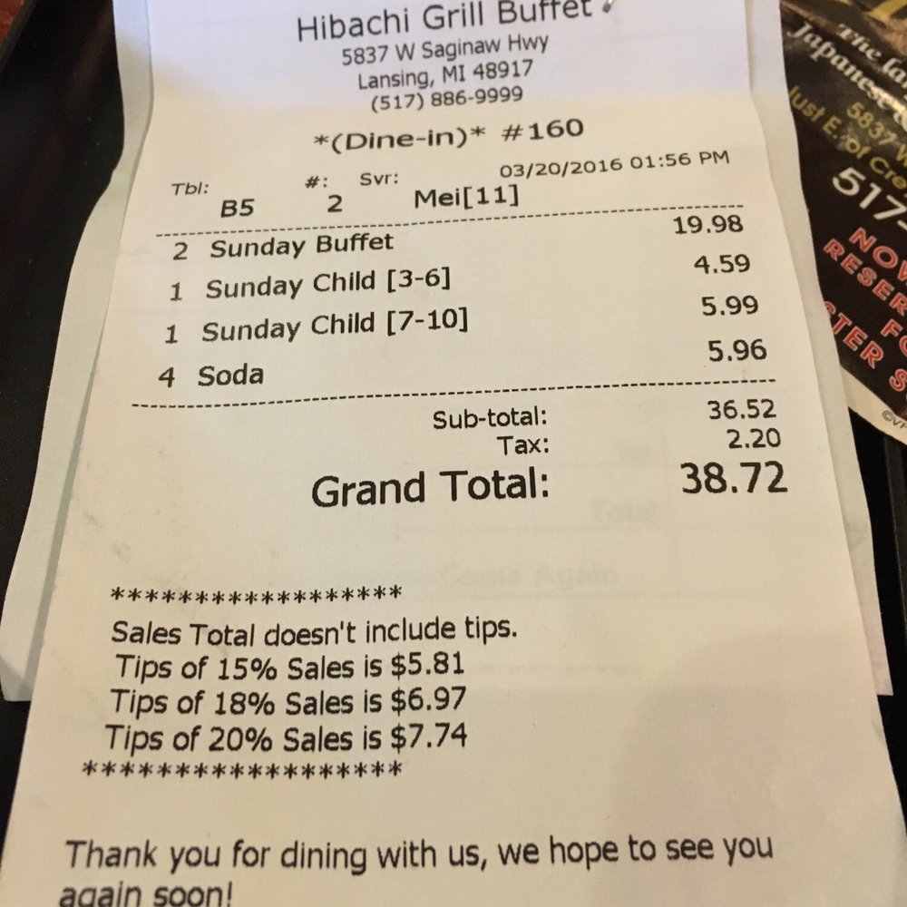 Hibachi Grill and Sushi Buffet - Receipt - Chinese Near Me - Lansing, Michigan Hibachi Grill and Sushi Buffet - Receipt - Chinese Near Me - Lansing, Michigan