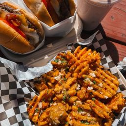 Burgers, garlic fries, and a PB strawberry shake