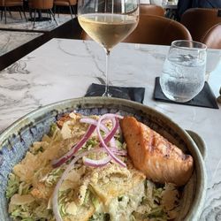 Shaved Brussels salad and added salmon