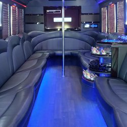 Lighthouse Limousine - 30 passenger luxury party bus - The Spectacle Reef - interior photo with floor lighting