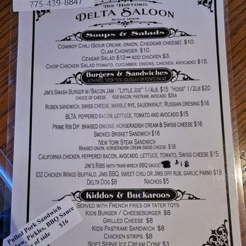 Delta Restaurant - Food menu - Bars Near Me - Virginia City, Nevada