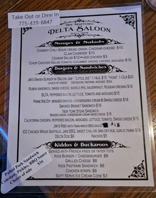 Menu photo 2 Delta Restaurant Virginia City, NV