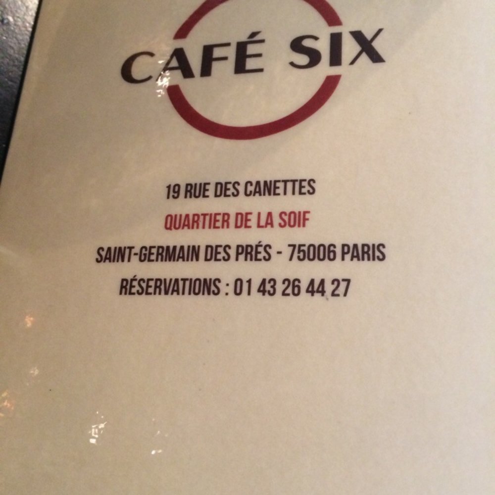 Café Six - Front of menu - Bistros Near Me - Paris, 75 Café Six - Front of menu - Bistros Near Me - Paris, 75