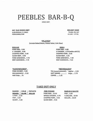Menu photo 8 Peebles Bar B Que Auburndale, FL