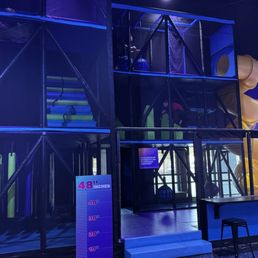 Trampolines, slides, dodgeball, basketball, monkey bars and ropes.