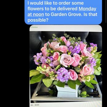 Bolsa Florist - My first text with the arrangement screenshot off the website. - Florists Near Me - Westminster, California