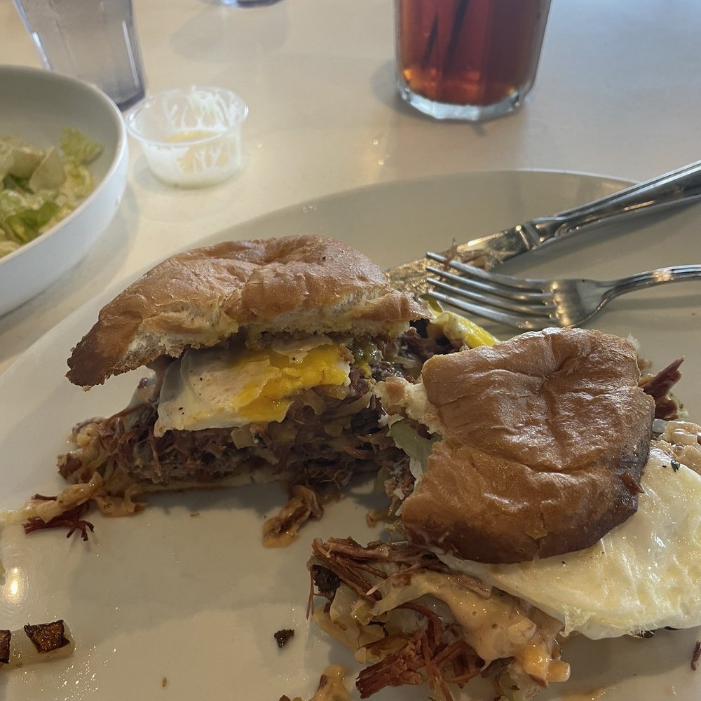 Corned beef hash burger.