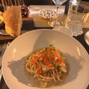 Portale - SPAGHETTI peekytoe crab, smoked trout roe, lemon white wine - Italian Near Me - New York, New York Portale - SPAGHETTI peekytoe crab, smoked trout roe, lemon white wine - Italian Near Me - New York, New York