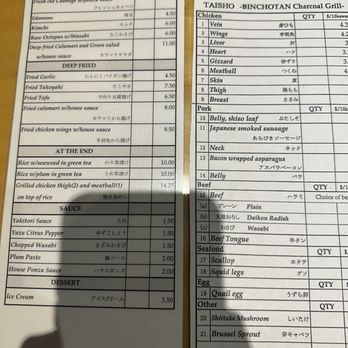 Yakitori Taisho - Menu - Japanese Near Me - San Diego, California