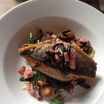 The Fountain - Sea bream fillets with a wild mushroom, pancetta and garlic velouté! NOM - Pubs Near Me - Edinburgh, EDH The Fountain - Sea bream fillets with a wild mushroom, pancetta and garlic velouté! NOM - Pubs Near Me - Edinburgh, EDH