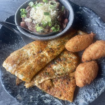 Wharf Casual Seafood - Blackened flounder with rice and beans - Seafood Near Me - Valdosta, Georgia
