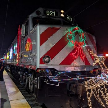 Caltrain Station - Mountain View - Holiday Caltrain. You can't get on it. Santa and helpers visit selected stations 1st full wknd in Dec. Carolers, faux snow machine, too! - Public Transportation Near Me - Mountain View, California Caltrain Station - Mountain View - Holiday Caltrain. You can't get on it. Santa and helpers visit selected stations 1st full wknd in Dec. Carolers, faux snow machine, too! - Public Transportation Near Me - Mountain View, California