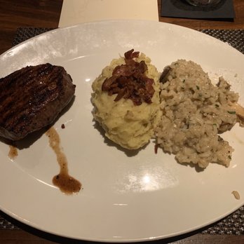 J Gilbert's - 10 ounce sirloin, Yukon mashed potatoes, wild mushroom risotto - Seafood Near Me - Des Pers, Missouri