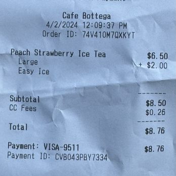 Cafe Bottega - Receipt - Coffee & Tea Near Me - Riverside, California Cafe Bottega - Receipt - Coffee & Tea Near Me - Riverside, California