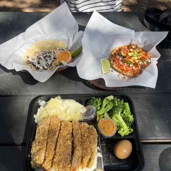 Thicket Food Park - Song La's Fried Pork Plate sub braised tofu for braised egg add longhorn sauce, Cj's ceviche - Food Trucks Near Me - Austin, Texas Thicket Food Park - Song La's Fried Pork Plate sub braised tofu for braised egg add longhorn sauce, Cj's ceviche - Food Trucks Near Me - Austin, Texas