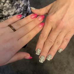 Hot Nail Salon - Our nails, mine color changing pink and my mom's grey with white polka dots!