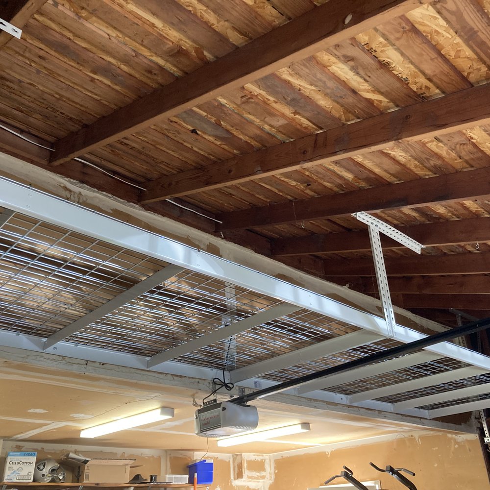 CDR Overhead Storage - Looking right, two 4 x 8 racks - Home Organization Near Me CDR Overhead Storage - Looking right, two 4 x 8 racks - Home Organization Near Me