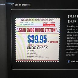 Their coupon for smog check service