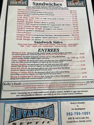 Menu photo 2 The Crab Plant - Restaurant Crystal River, FL Menu photo 2 The Crab Plant - Restaurant Crystal River, FL