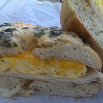 The Posh Bagel - Turkey and egg on spinach asiago. My favorite bagel! - Bagels Near Me - Davis, California