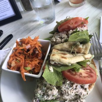 Roots Cafe - Tuna melt with carrot cranberry ginger salad on side - New American Near Me - Naples, New York