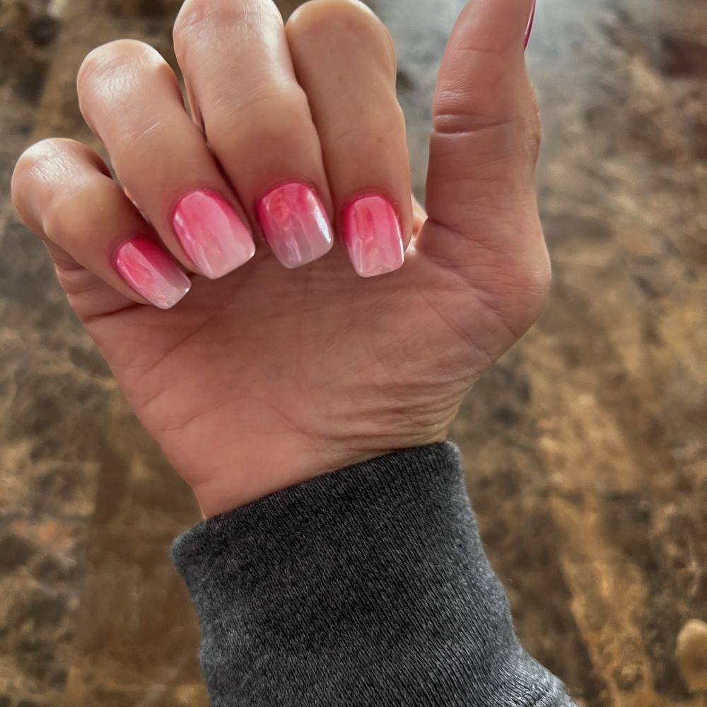 Velvet Nails - Pink to white ombré dip with chrome over - Nail Salons Near Me - Oak Lawn, Illinois